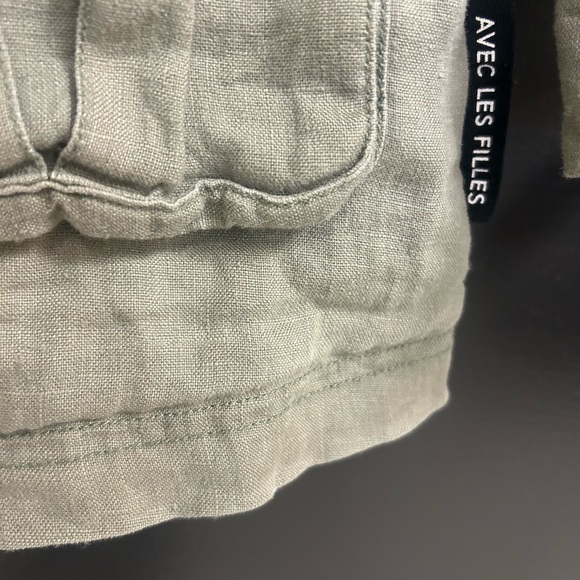 Avec Les Filles (Anthropologie) Linen XS EUC Green Utility Jacket Adjustable Fit - Picture 8 of 13
